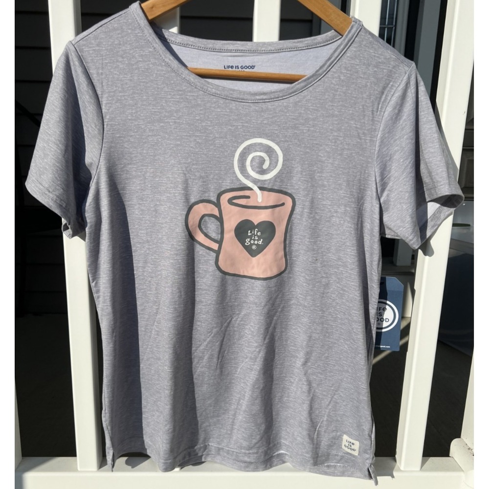 NWT Life is Good Coffee Mug Light Gray Women's SMALL Sleep Shirt  TOP ONLY